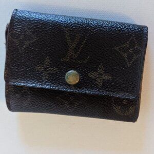 Louis Vuitton LV Authentic Brown Monogram Bi-Fold Coin Purse Designer Logo AS IS